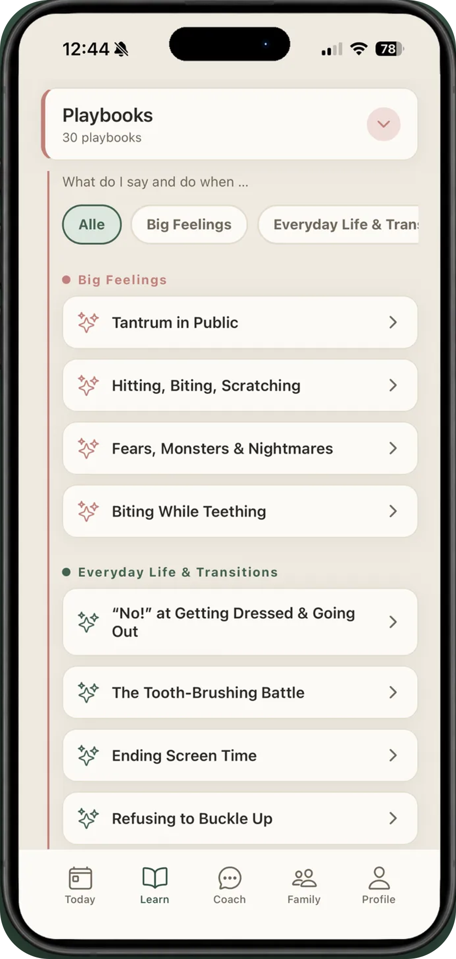 Parenting Compass app – situation playbooks