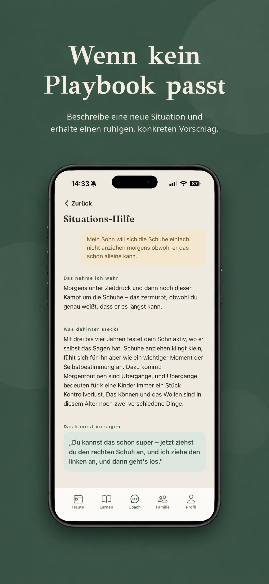KI-Situations-Hilfe: Situation beschreiben, ruhigen Vorschlag erhalten